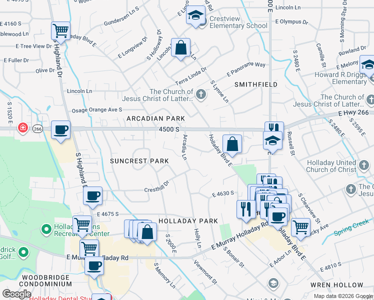 map of restaurants, bars, coffee shops, grocery stores, and more near 4554 South 2120 East in Salt Lake City