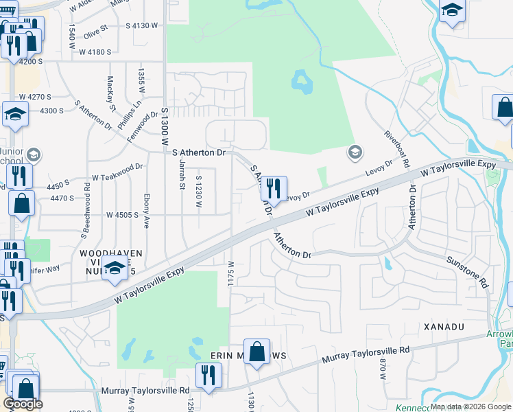 map of restaurants, bars, coffee shops, grocery stores, and more near 4517 1175 West in Murray