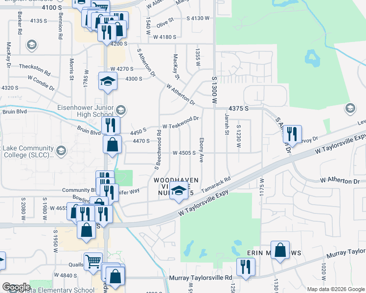 map of restaurants, bars, coffee shops, grocery stores, and more near 4494 Thornwood Avenue in Taylorsville