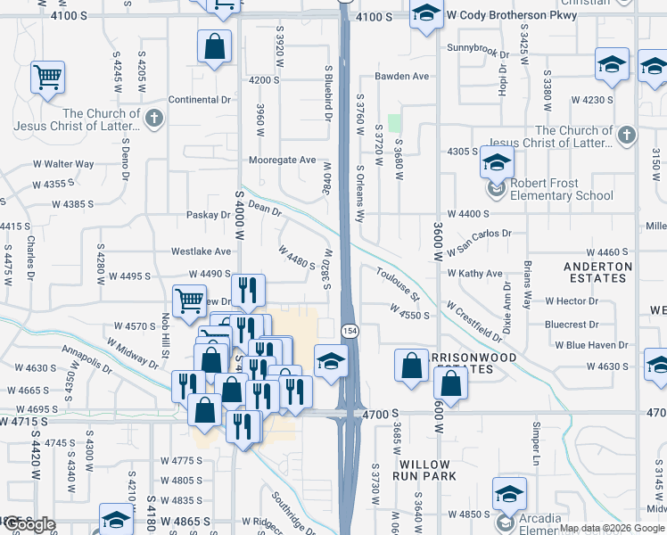 map of restaurants, bars, coffee shops, grocery stores, and more near 4498 South 3820 West in West Valley City
