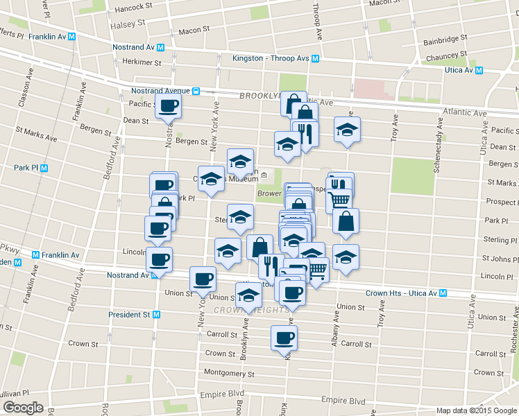 map of restaurants, bars, coffee shops, grocery stores, and more near 1043 Sterling Place in Brooklyn