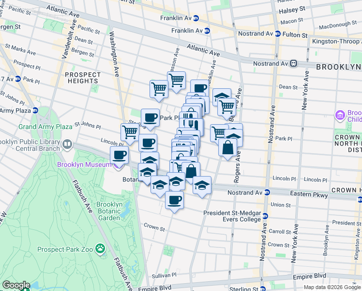 map of restaurants, bars, coffee shops, grocery stores, and more near 625 Saint Johns Place in Brooklyn