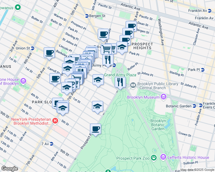 map of restaurants, bars, coffee shops, grocery stores, and more near 916 President Street in Brooklyn