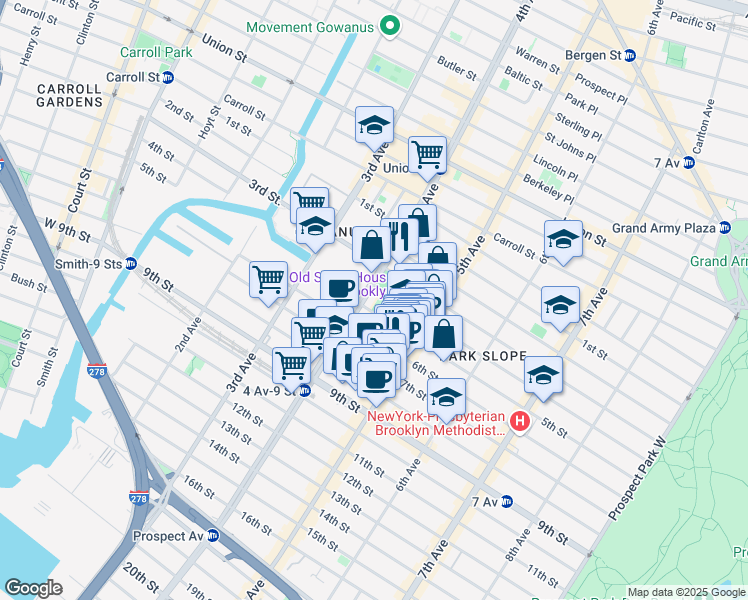 map of restaurants, bars, coffee shops, grocery stores, and more near 343 4th Avenue in Brooklyn