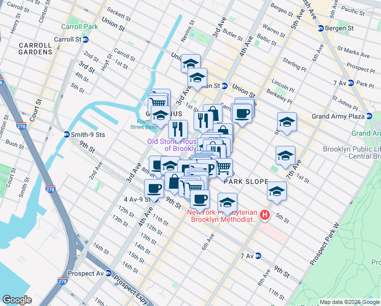 map of restaurants, bars, coffee shops, grocery stores, and more near 271-333 5th Street in Brooklyn
