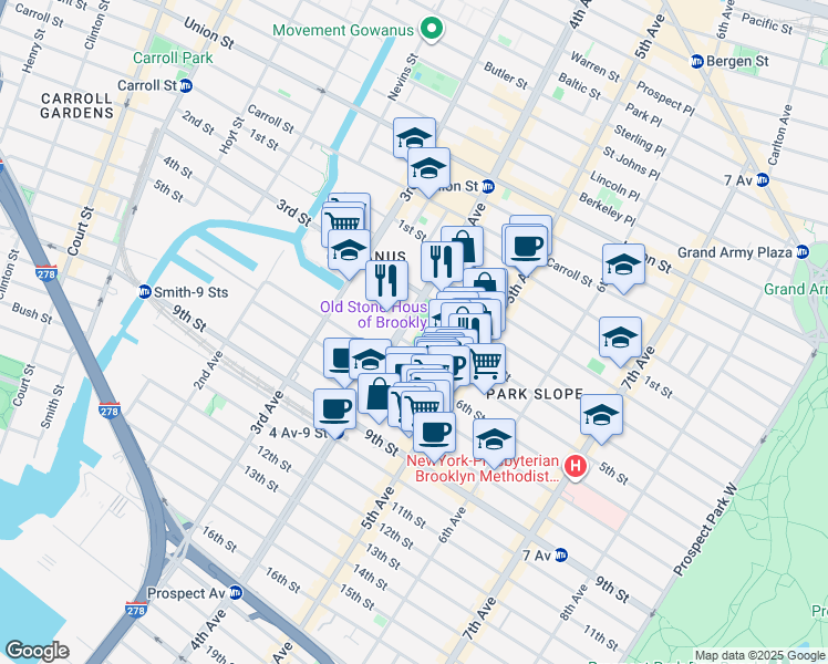 map of restaurants, bars, coffee shops, grocery stores, and more near 343 4th Avenue in Brooklyn