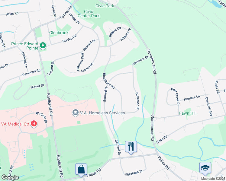 map of restaurants, bars, coffee shops, grocery stores, and more near 67 Blackburn Road in Bernards