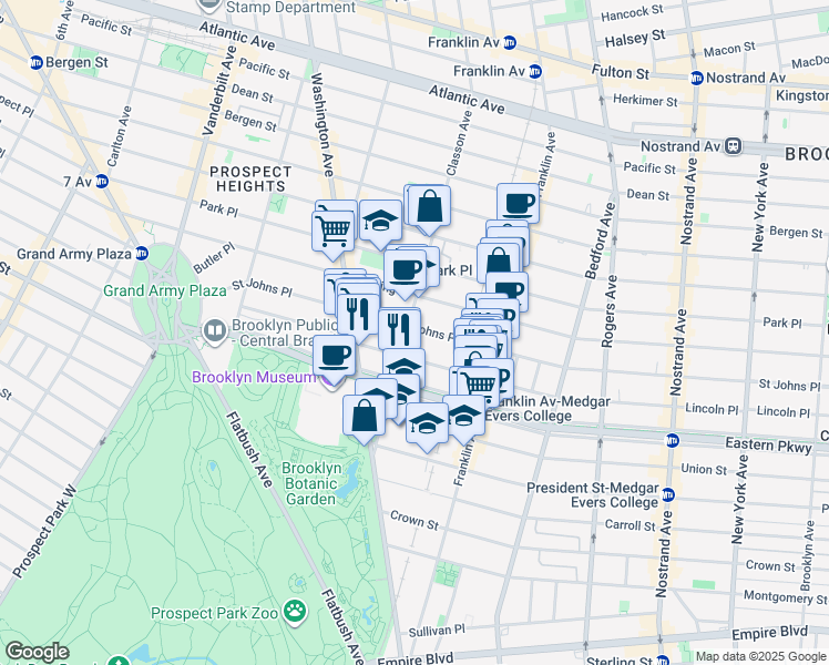 map of restaurants, bars, coffee shops, grocery stores, and more near 558 Saint Johns Place in Brooklyn