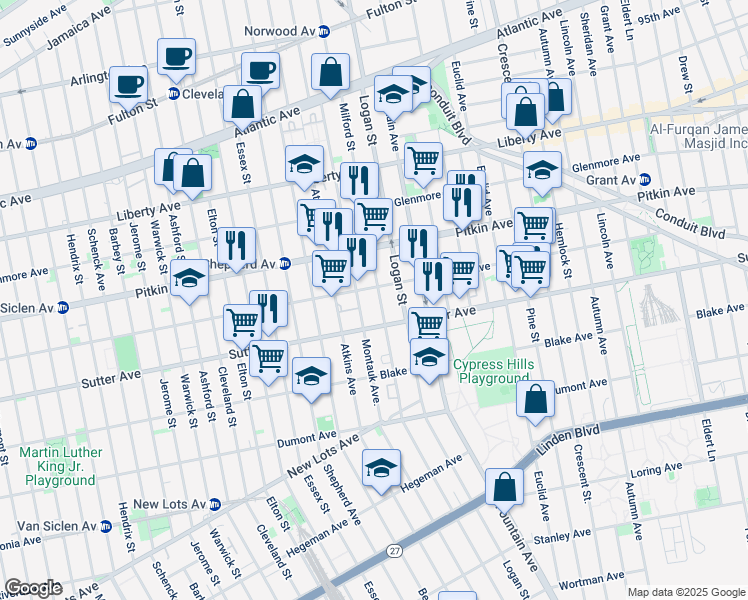 map of restaurants, bars, coffee shops, grocery stores, and more near 260 Milford Street in Brooklyn