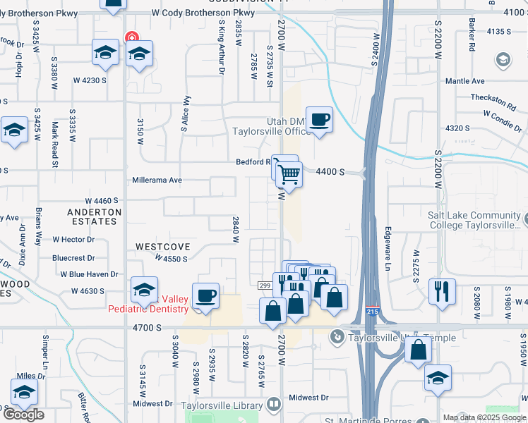 map of restaurants, bars, coffee shops, grocery stores, and more near 4482 South Stonington Way in Salt Lake City