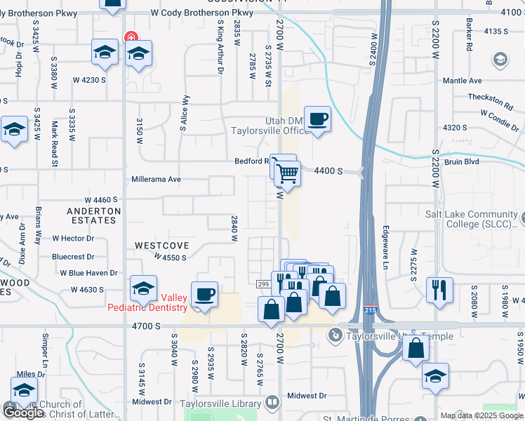 map of restaurants, bars, coffee shops, grocery stores, and more near 4482 South Stonington Way in Salt Lake City