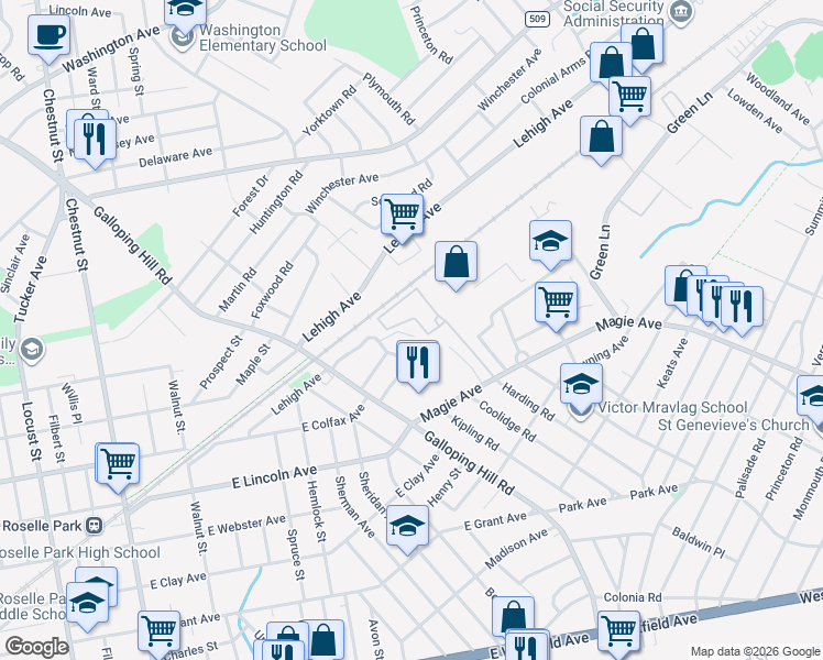 map of restaurants, bars, coffee shops, grocery stores, and more near 346 Patricia Court in Union