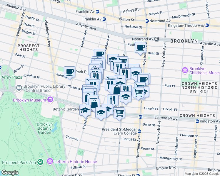 map of restaurants, bars, coffee shops, grocery stores, and more near 1480 Bedford Avenue in Brooklyn
