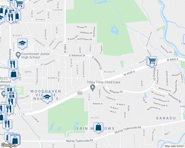 map of restaurants, bars, coffee shops, grocery stores, and more near 4517 1175 West in Murray