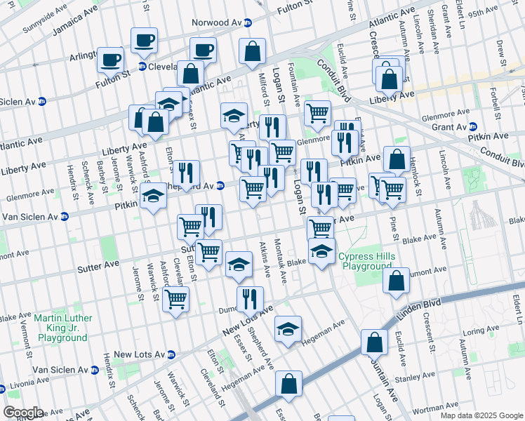 map of restaurants, bars, coffee shops, grocery stores, and more near 260 Montauk Avenue in Brooklyn