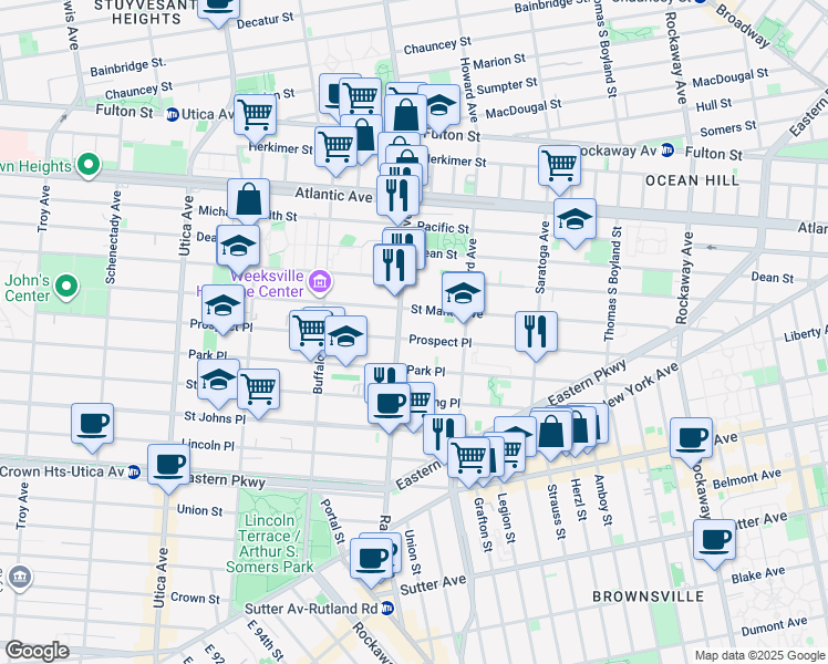 map of restaurants, bars, coffee shops, grocery stores, and more near in Brooklyn