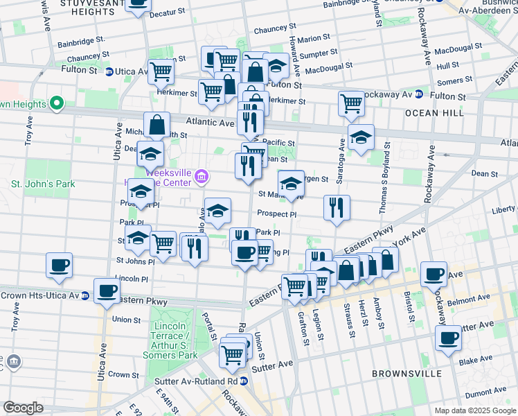 map of restaurants, bars, coffee shops, grocery stores, and more near in Brooklyn