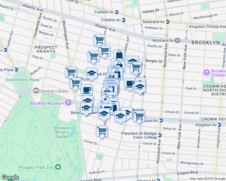 map of restaurants, bars, coffee shops, grocery stores, and more near 625 Saint Johns Place in Brooklyn