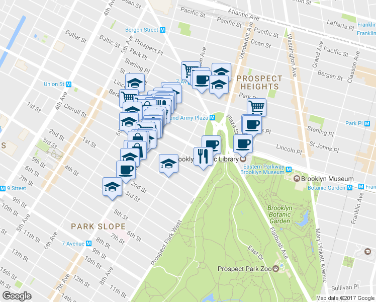 map of restaurants, bars, coffee shops, grocery stores, and more near 916 President Street in Brooklyn