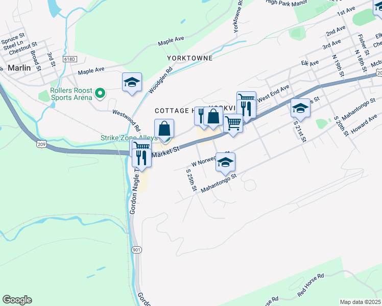 map of restaurants, bars, coffee shops, grocery stores, and more near 2424 West Norwegian Street in Pottsville