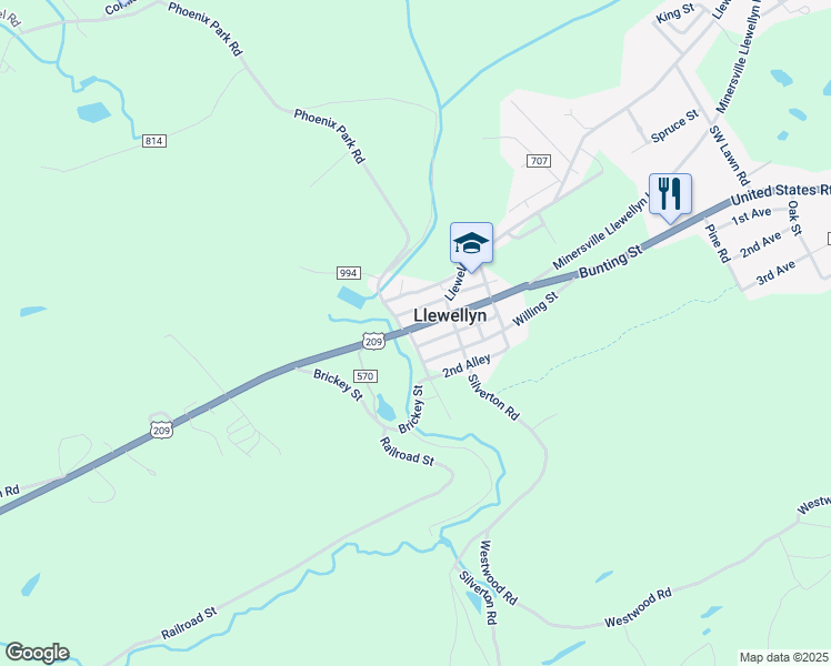 map of restaurants, bars, coffee shops, grocery stores, and more near 9 Railroad Street in Pottsville