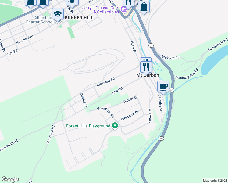 map of restaurants, bars, coffee shops, grocery stores, and more near 142 Main Street in Pottsville