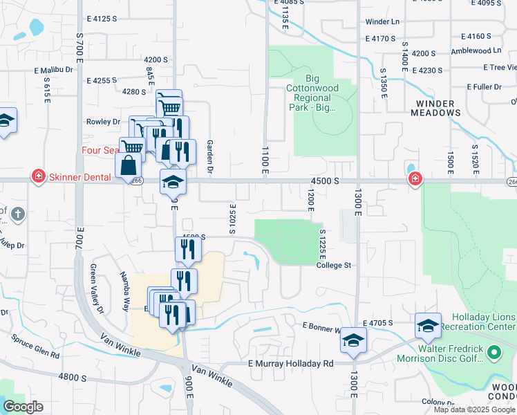 map of restaurants, bars, coffee shops, grocery stores, and more near 4538 South Range Circle in Millcreek