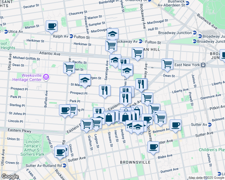 map of restaurants, bars, coffee shops, grocery stores, and more near 1841 Prospect Place in Brooklyn