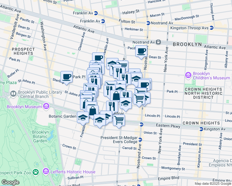map of restaurants, bars, coffee shops, grocery stores, and more near 1480 Bedford Avenue in Brooklyn