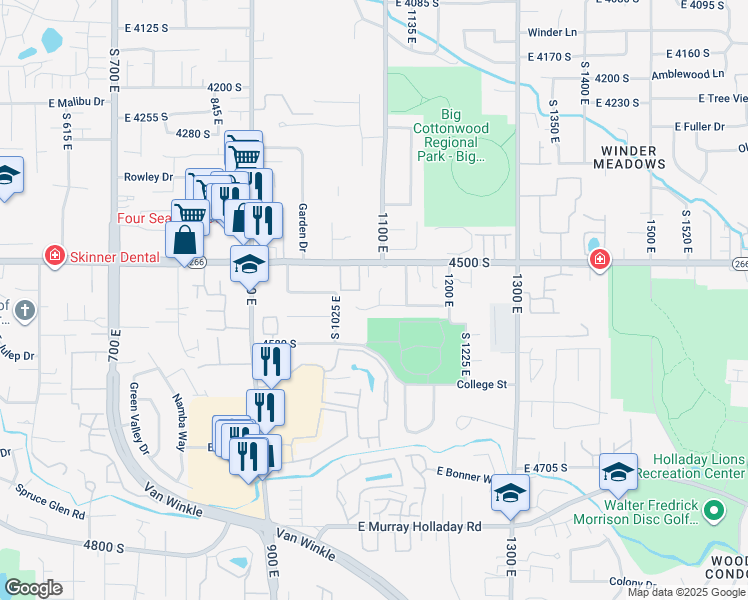 map of restaurants, bars, coffee shops, grocery stores, and more near 4538 South Range Circle in Millcreek