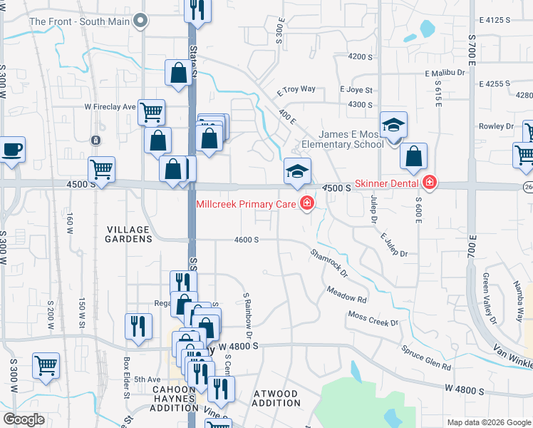 map of restaurants, bars, coffee shops, grocery stores, and more near 246 Cottage Wood Lane in Murray