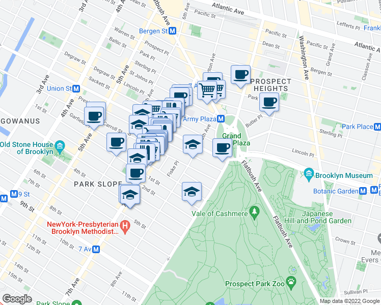 map of restaurants, bars, coffee shops, grocery stores, and more near 90 8th Avenue in Brooklyn