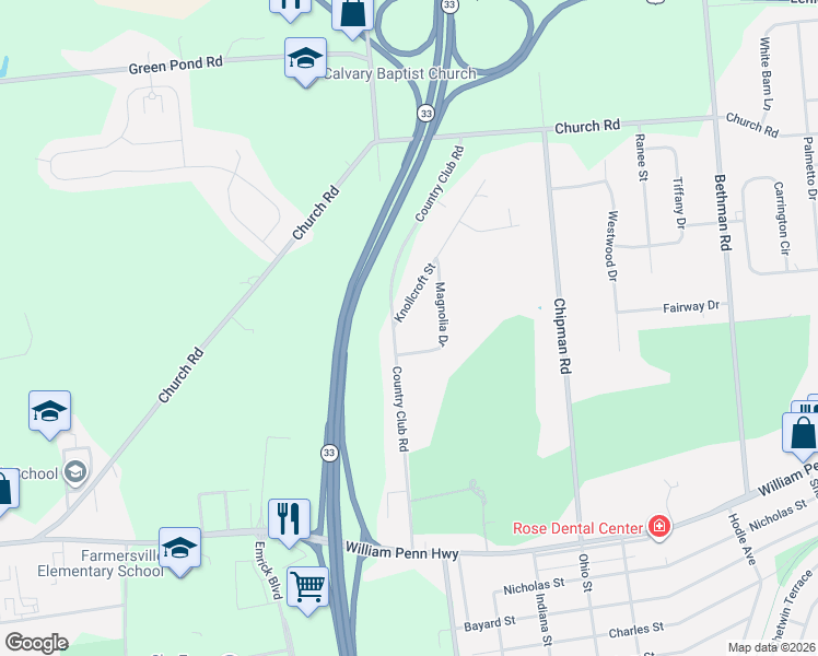map of restaurants, bars, coffee shops, grocery stores, and more near 3545 Magnolia Drive in Easton