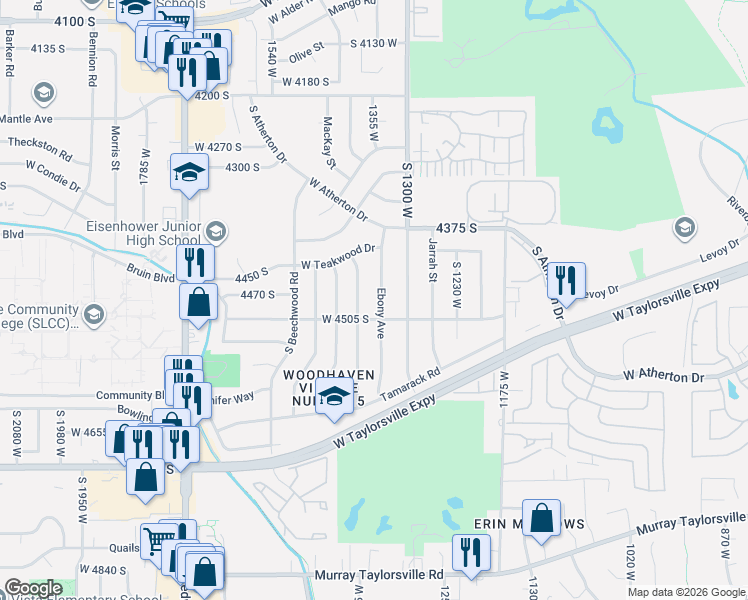 map of restaurants, bars, coffee shops, grocery stores, and more near 4476 Ebony Avenue in Taylorsville
