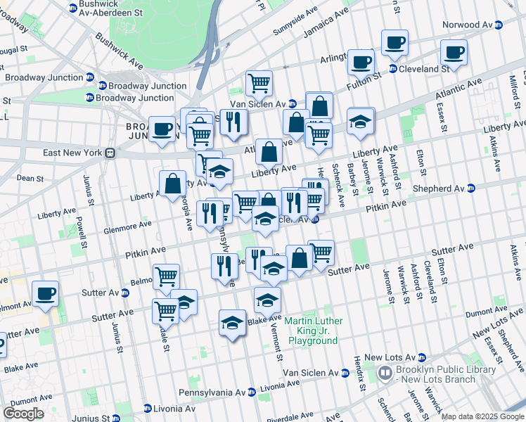map of restaurants, bars, coffee shops, grocery stores, and more near in Brooklyn