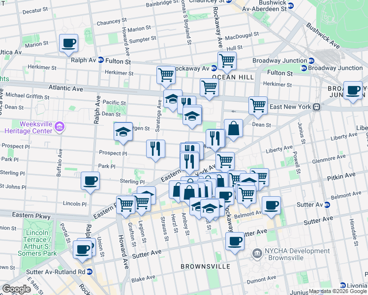 map of restaurants, bars, coffee shops, grocery stores, and more near in Brooklyn