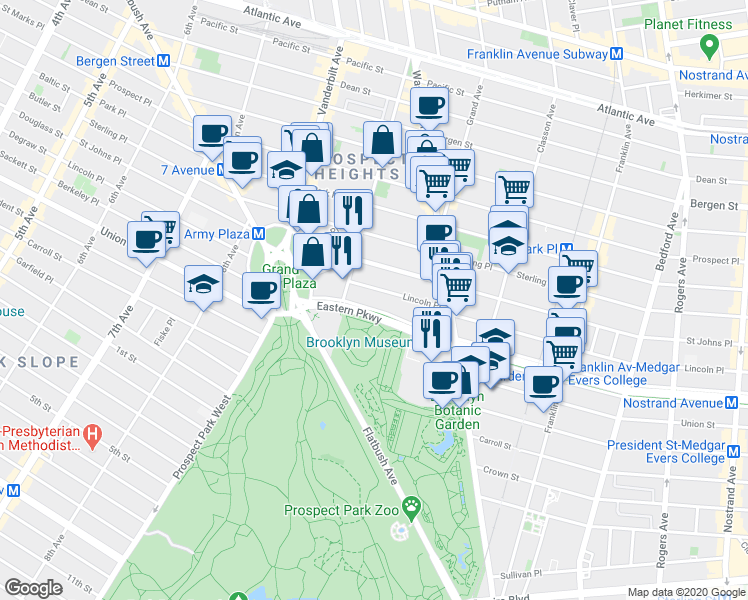 map of restaurants, bars, coffee shops, grocery stores, and more near 73 North Service Road in Brooklyn