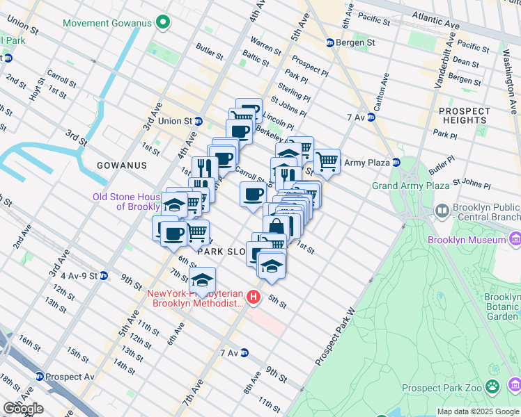 map of restaurants, bars, coffee shops, grocery stores, and more near 293 6th Avenue in Brooklyn