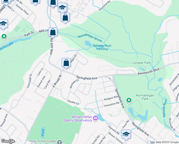 map of restaurants, bars, coffee shops, grocery stores, and more near 264 Springfield Avenue in Westfield