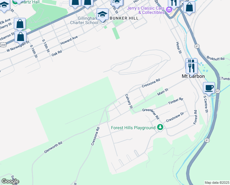 map of restaurants, bars, coffee shops, grocery stores, and more near 818 Cressona Road in Pottsville