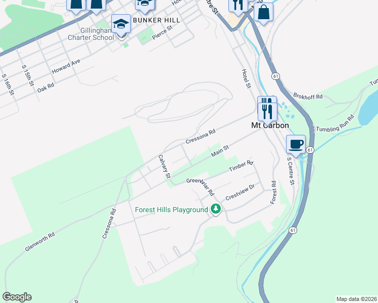 map of restaurants, bars, coffee shops, grocery stores, and more near 200 Dana Street in Pottsville