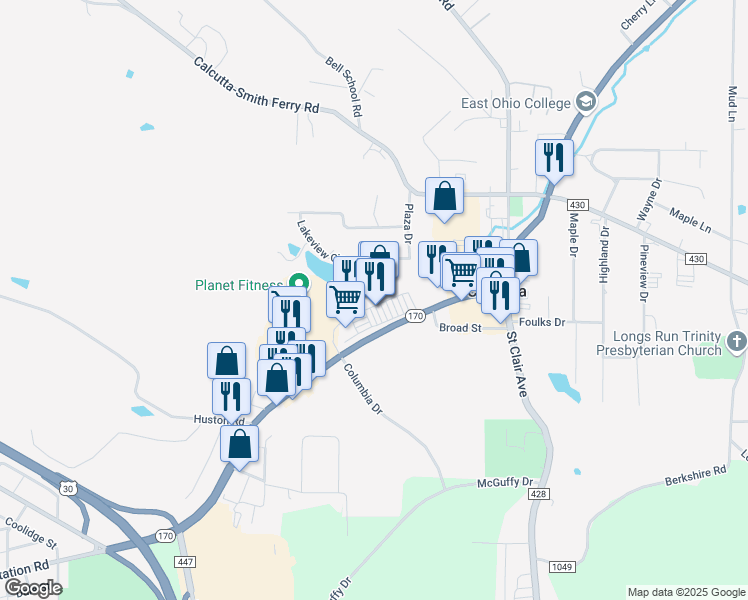 map of restaurants, bars, coffee shops, grocery stores, and more near 15765 Ohio 170 in Calcutta