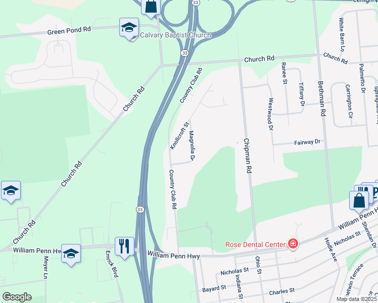 map of restaurants, bars, coffee shops, grocery stores, and more near 3585 Magnolia Drive in Easton