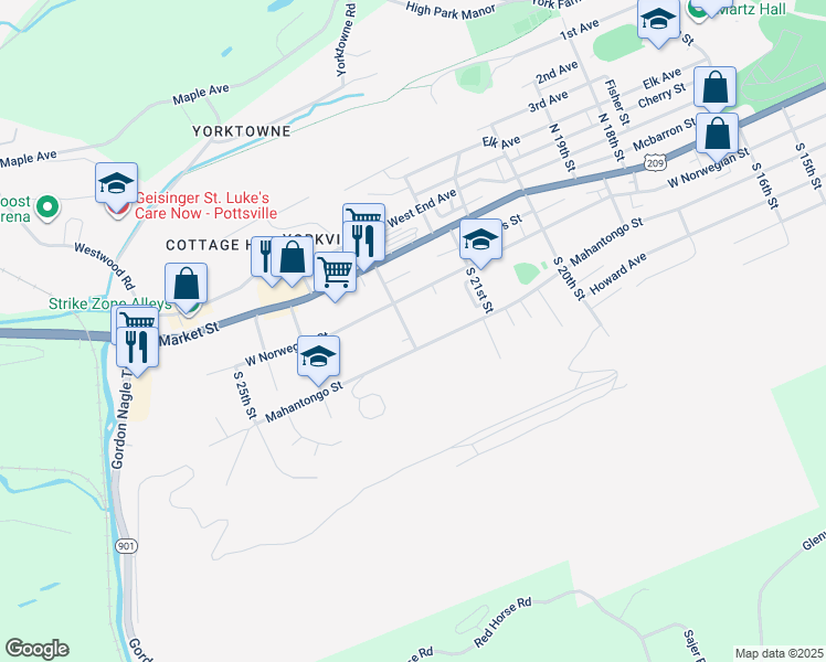map of restaurants, bars, coffee shops, grocery stores, and more near 18 South 22nd Street in Pottsville