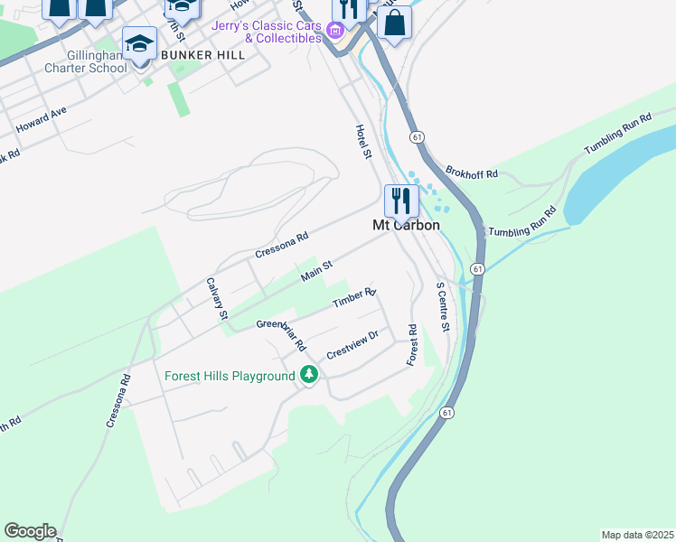 map of restaurants, bars, coffee shops, grocery stores, and more near 216 Timber Road in Pottsville