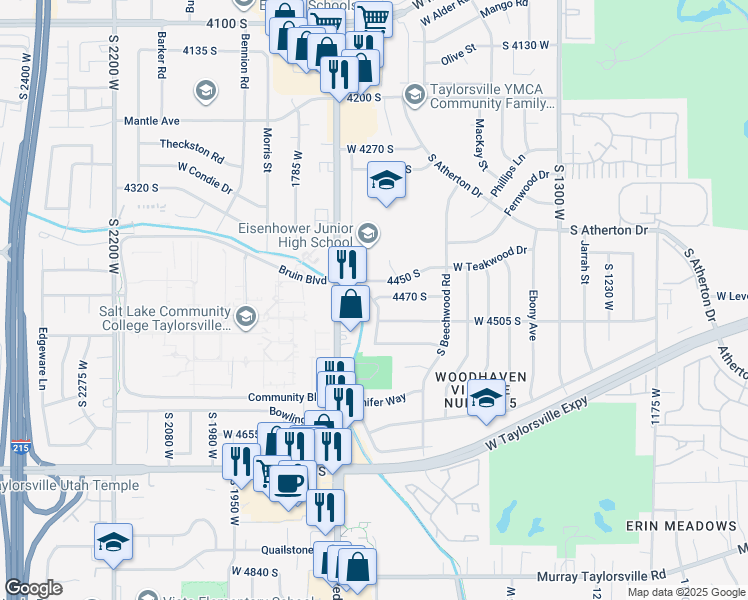 map of restaurants, bars, coffee shops, grocery stores, and more near 1941 4470 South in Taylorsville
