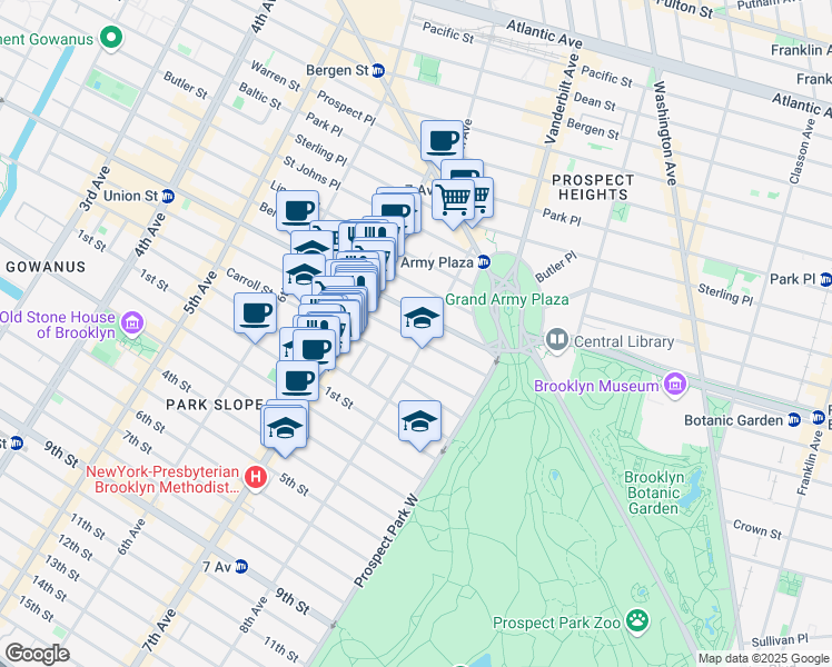 map of restaurants, bars, coffee shops, grocery stores, and more near 90 8th Avenue in Brooklyn