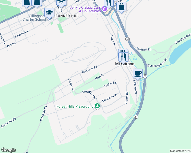 map of restaurants, bars, coffee shops, grocery stores, and more near 142 Main Street in Pottsville