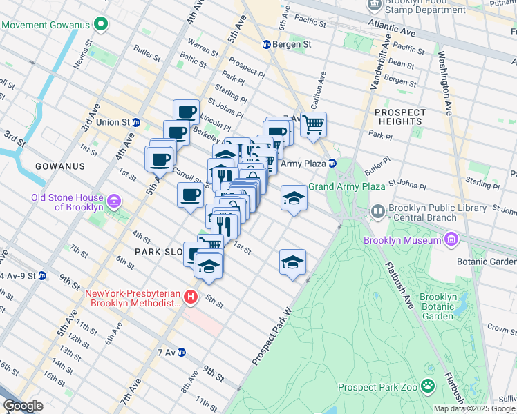 map of restaurants, bars, coffee shops, grocery stores, and more near 11 Polhemus Place in Brooklyn