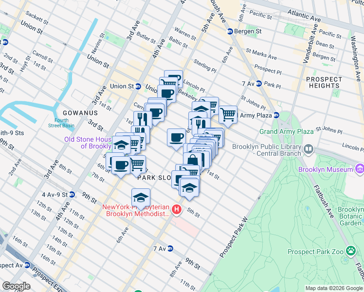 map of restaurants, bars, coffee shops, grocery stores, and more near 293 6th Avenue in Brooklyn